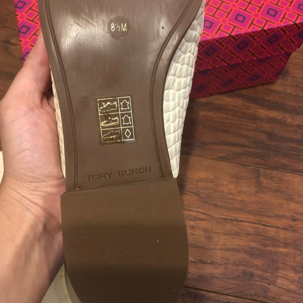 TB Tory Burch beige leather mules slip on shoes size 8.5 womens new - Picture 3 of 6